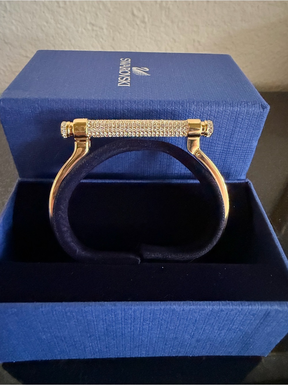 Swarovski Gold Crystal Bar Hinged Bracelet - Gold